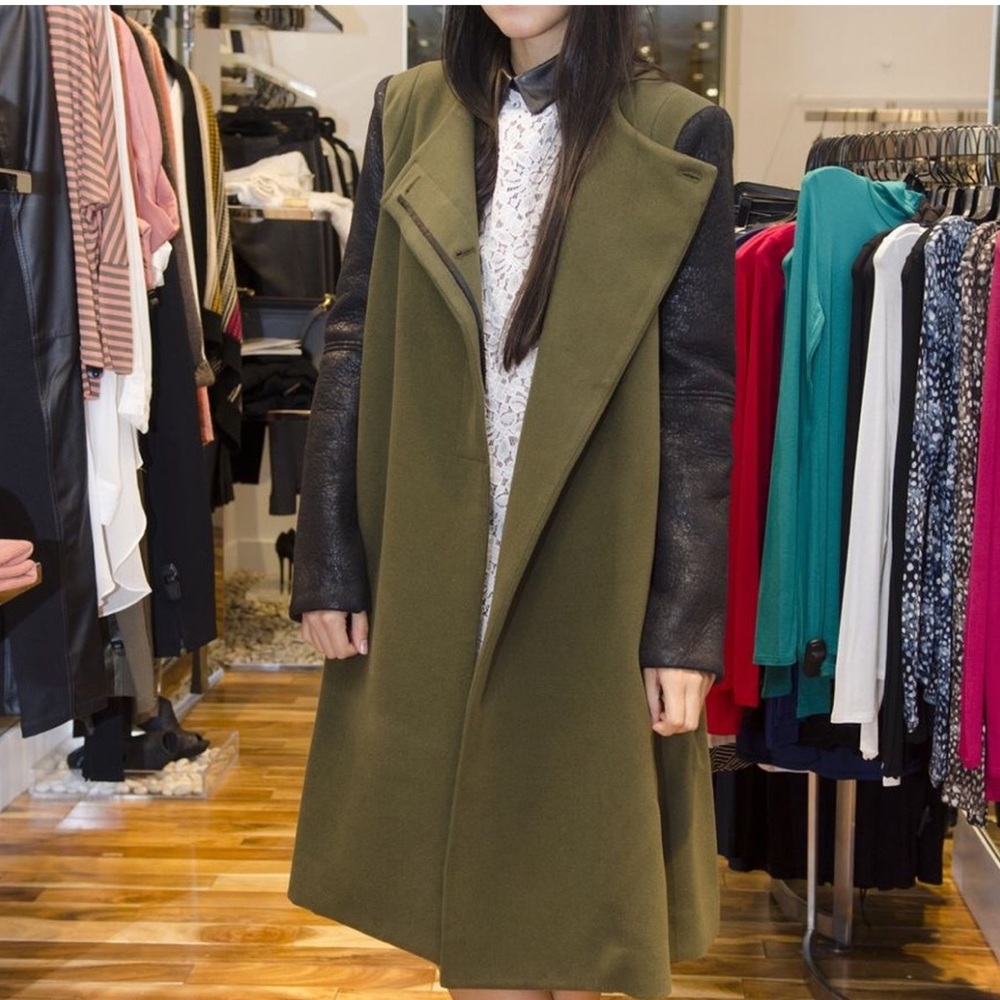 BCBG maxazria Genova two tone olive green pea coat - Picture 2 of 5
